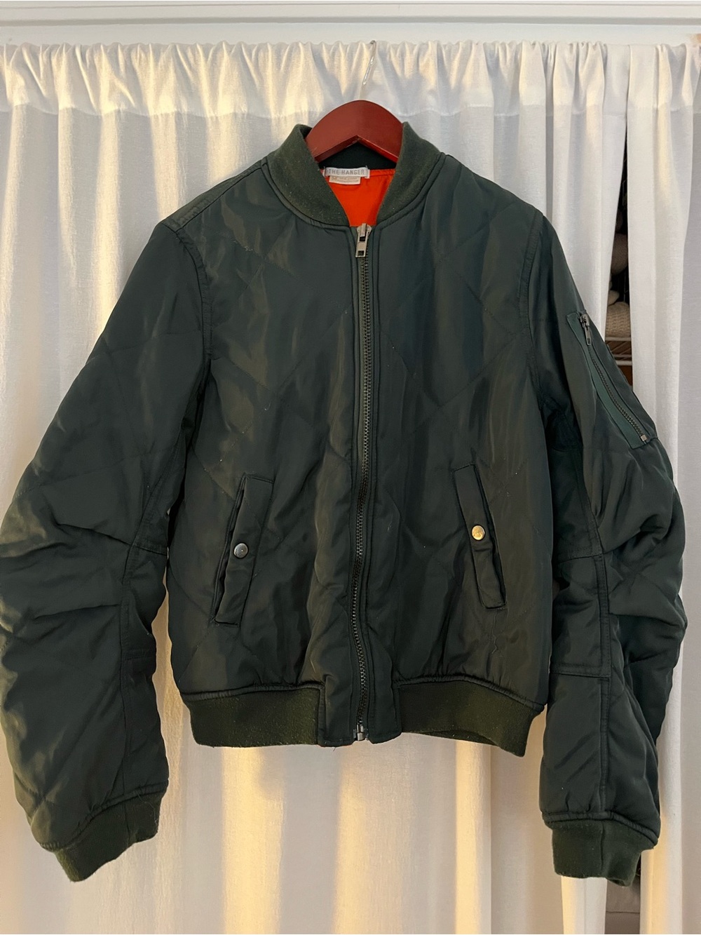 Dark Green Bomber Jacket with Orange Lining